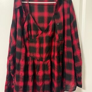Red and Black Plaid Shirt romper